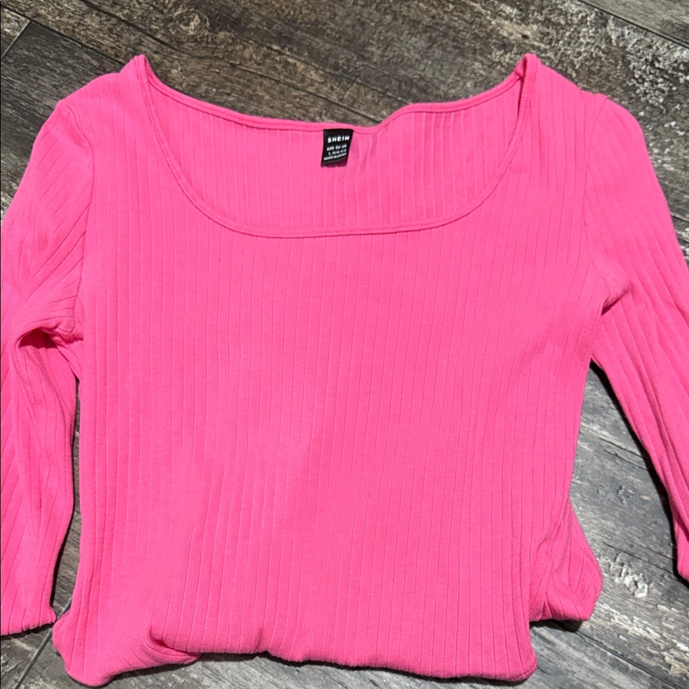SHEIN Hot Pink Ribbed Blouse